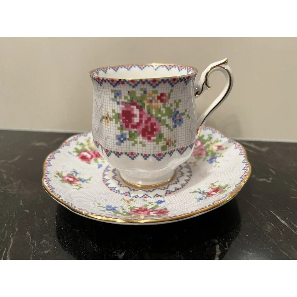 Vintage Royal Albert Petit Point China Small Demitasse Tea Cup & Saucer